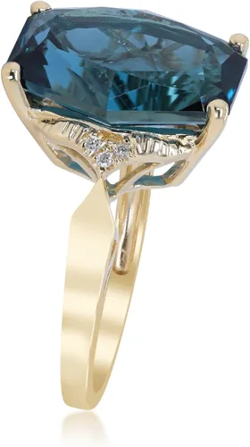 Miniatura 3 de Gin & Grace Anillo de topacio azul Londres auténtico de oro amarillo de 14 con diamantes para mujer, joyería hecha a mano con forma de topacio azul