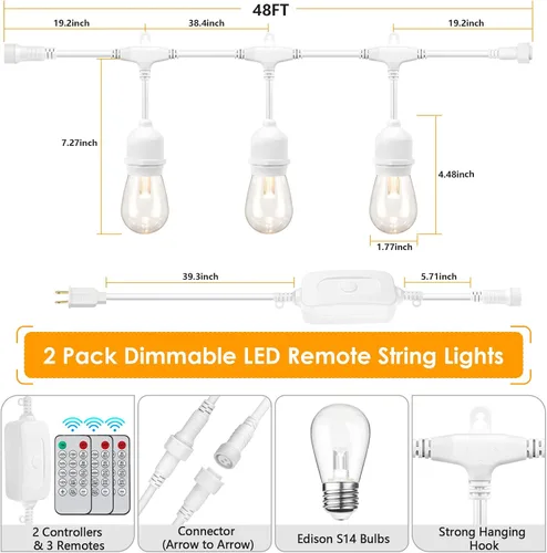 Miniatura 2 de Mlambert Luces de Cadena LED Regulables de 3 Colores para Exteriores con Controles Remotos, Enchufables 96 Pies (2x48 Pies) Luces LED Impermeables