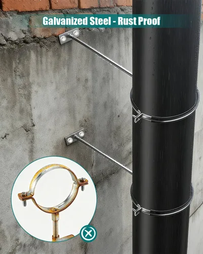Miniatura 3 de Paquete de 2 soportes de suspensión de tubo de 8 pulgadas con barra de extensión de 16 pulgadas, abrazadera de anillo dividido de acero galvanizado