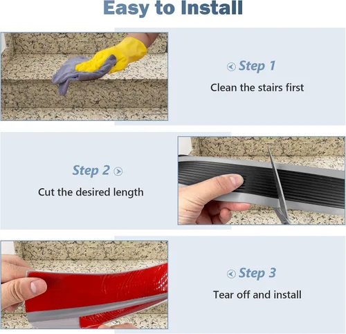 Miniatura 4 de Borde de goma autoadhesivo para escaleras, protector de borde de escalera de vinilo para exteriores e interiores (4 pies, negro y gris)