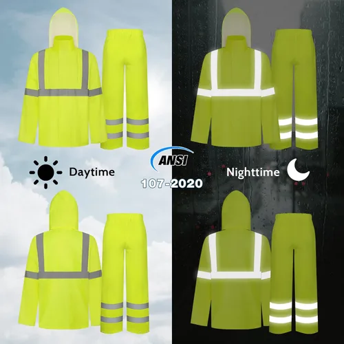 Miniatura 7 de TCCFCCT Chaqueta de lluvia de alta visibilidad para hombre, impermeable, abrigo de lluvia de alta visibilidad para hombres y mujeres con capucha