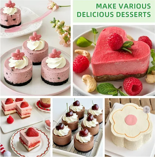 Miniatura 5 de Anillos para tartas de cocina, moldes de mousse de postre de acero inoxidable con empujador para hacer postres (4 piezas)