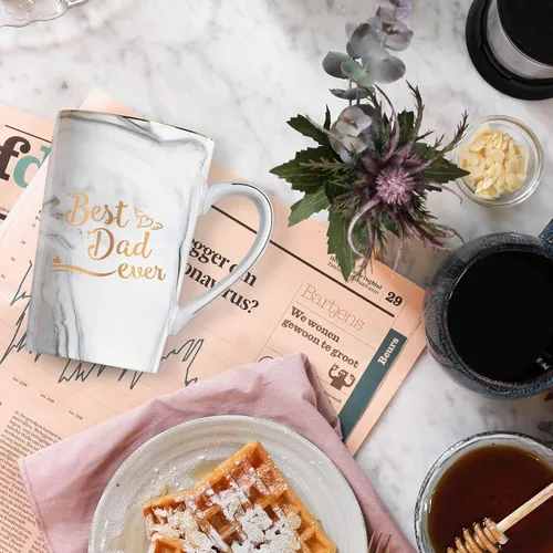 Miniatura 2 de YHRJWN Best Dad and Mom Marble Ever - Juego de tazas de café con caja de regalo, posavasos y cuchara para Navidad, cumpleaños, regalo para padres