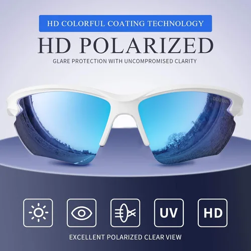 Miniatura 2 de DEAFRAIN Gafas de sol deportivas polarizadas para hombres y mujeres, ciclismo, correr, pesca, TR90, marco irrompible, protección UV Blanco
