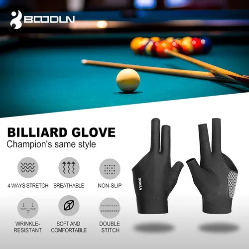 Miniatura 2 de YFY Guante de Billar de 3 Dedos para Mano Izquierda de Cuero Azul Adulto Unisex Jugadores de Billar Deportivo Compacto Fácil de Poner Guante de Negro