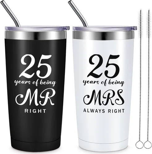 Miniatura 11 de Cunhill Juego de 2 vasos de viaje de 20 onzas con texto en inglés "Mr. Right Mrs. Always Right" para boda, compromiso, aniversario, taza de viaje