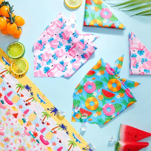 Miniatura 5 de Sweetude 50 Pcs Dog Bandanas Bulk for Summer Hawaii Puppy Bandanas Adjustable Triangle Scarf Set Holiday for Small Medium Large Pet Costume