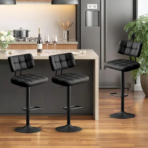 Miniatura 14 de Furniliving - Juego de 4 taburetes modernos de bar, taburetes de bar de piel sintética para isla de cocina, taburetes de bar giratorios tapizados