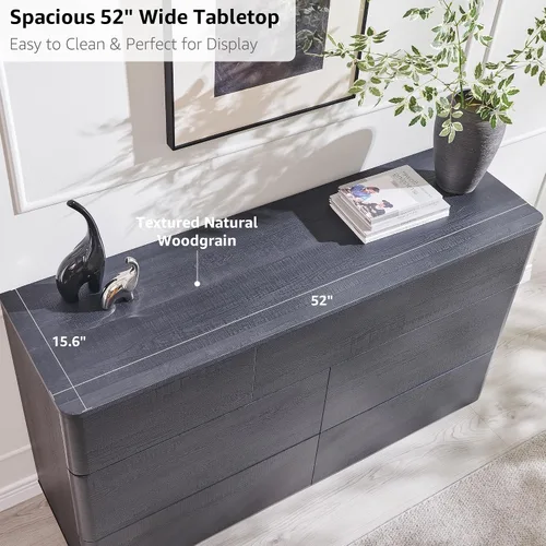 Miniatura 5 de JXQTLINGMU Cómoda de 7 cajones para dormitorio, cajonera moderna de empujar para abrir, gran almacenamiento de madera con perfil curvado y diseño