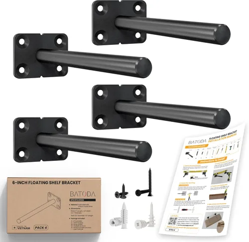 BATODA Soporte flotante de acero macizo de 6 pulgadas (4 piezas) - Soportes para estantes ciegos - Soportes ocultos para estantes flotantes de