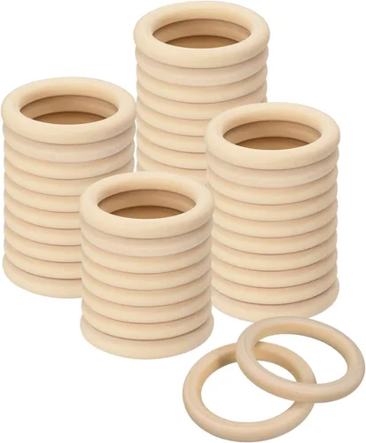 Miniatura 16 de uxcell 50 anillos de madera natural de 0.787 in (0.8 pulgadas), círculos de madera lisa sin terminar de 0.197 in de grosor para manualidades, tejer