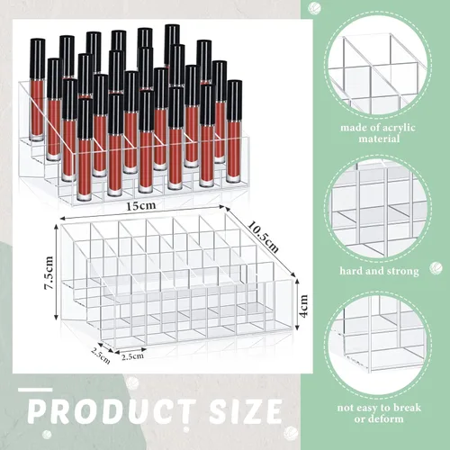 Miniatura 2 de Macarrie Organizador de lápiz labial, 4 piezas, 24 ranuras, acrílico para lápiz labial, maquillaje, estuche organizador de exhibición, caja