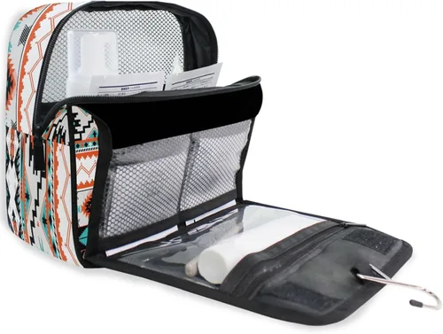 Miniatura 8 de Bolsa de aseo étnica azteca colgante, bolsa de cosméticos de viaje geométrica, bolsa organizadora de maquillaje, bolsa de lavado portátil con gancho