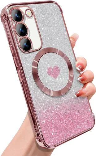 Miniatura 30 de ZONRW Funda magnética para Samsung Galaxy S22 Plus, para mujeres y niñas, chapado de lujo suave, con purpurina degradada, lindo corazón, compatible