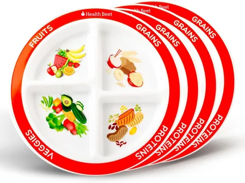 Miniatura 8 de Plato con porciones divididas para niños MyPlate, con 4 secciones divertidas & balanceadas para quisquillosos, English