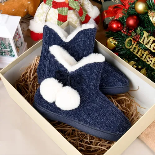 Miniatura 2 de DL Pantuflas de mujer cálidas para el hogar, esponjosas y lindas para el invierno, cómodas botas de espuma viscoelástica de punto trenzado, botas