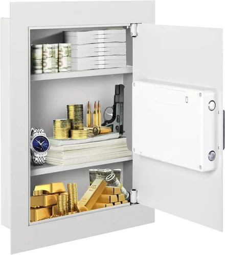 Miniatura 10 de S AFSTAR Caja fuerte de pared, caja de seguridad digital electrónica con teclado y 2 llaves de emergencia, estante extraíble y luces LED, caja