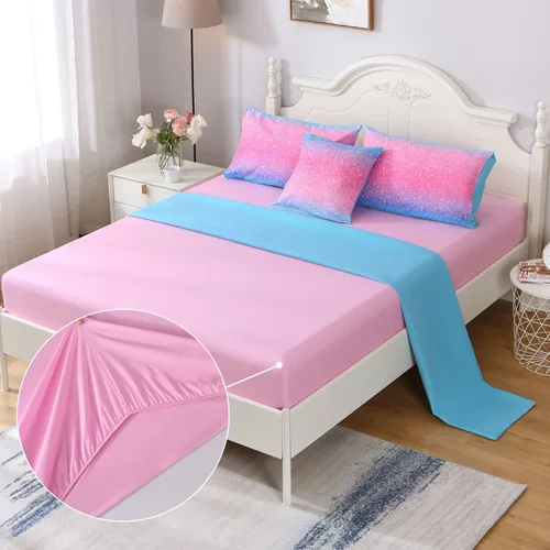 Miniatura 4 de JQinHome Juego de edredón con purpurina tamaño Queen, juego de ropa de cama de 6 piezas en una bolsa, colorido en 3D, rosa y azul, para niñas y Rosa