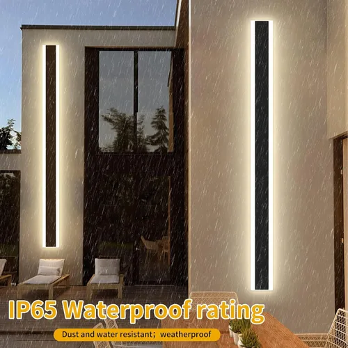 Miniatura 107 de Luz de pared exterior moderna de 47 pulgadas, accesorios de iluminación exterior de acrílico negro de 3000K, montaje en pared, luces de porche
