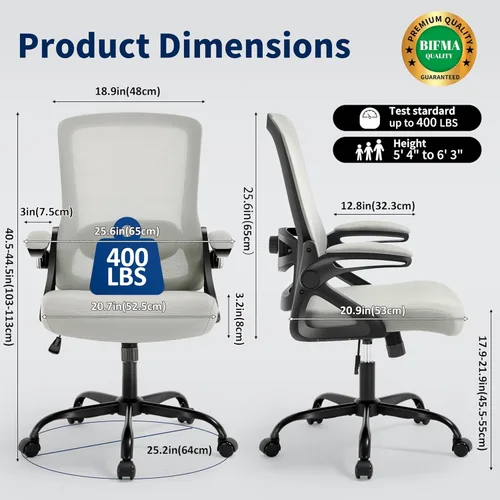 Miniatura 2 de Silla de oficina ergonómica, silla de escritorio con soporte lumbar ajustable, cómodas sillas de computadora de malla transpirable con reposabrazos