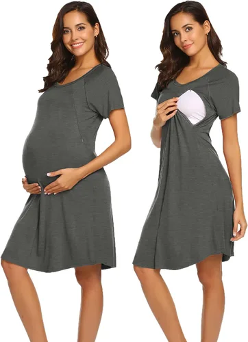 Ekouaer - Vestido 3 en 1 para maternidad, trabajo de parto y lactancia prenda para hospital, para dormir y amamantar.