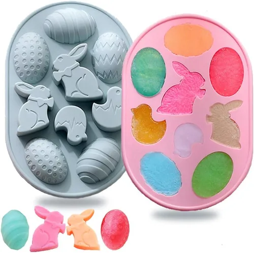 Miniatura 9 de Paquete de 2 moldes de chocolate para gomitas de Pascua, 18 cavidades, huevo, conejo, dulces, bandeja para hornear pastel de chocolate, postre