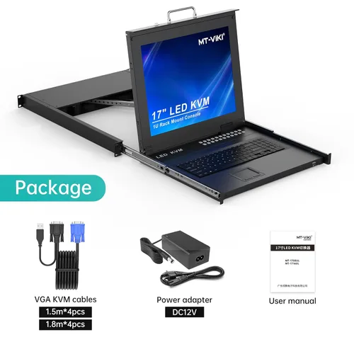 Miniatura 8 de MT-VIKI Conmutador KVM para rack con monitor LCD de 17 pulgadas, conmutador KVM VGA de 16 puertos con monitor táctil de teclado, apto para rack