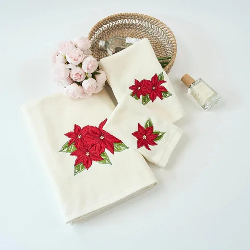 Miniatura 3 de Decoración de Navidad de Marina, lujo premium ultra suave, 100% algodón bordado, juego de toallas de baño moderno de 3 piezas, rojo con base