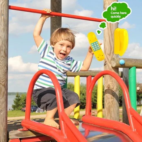 Miniatura 3 de Swingset - Juguetes para teléfono con llave numérica para niños, parque infantil, casa del árbol, accesorios de gimnasio en la selva (amarillo)