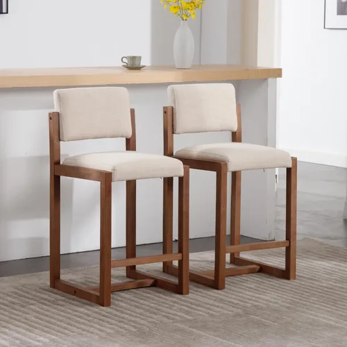 Miniatura 7 de LukeAlon Juego de 2 Taburetes de Mostrador de Lino, Tapizados de 26" de Altura de Asiento, Taburetes de Bar de Altura de Mostrador con Patas
