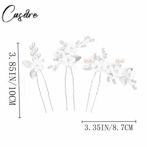 Miniatura 7 de Casdre Horquillas para el pelo de novia de flores, accesorios para el cabello de boda con diamantes de imitación para mujeres y niñas (paquete de 3)