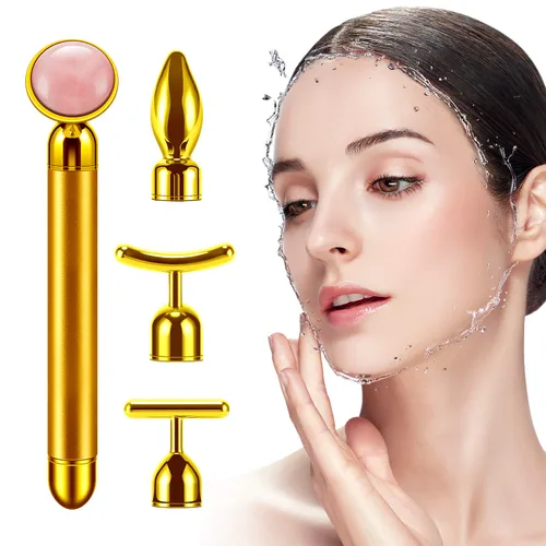 Miniatura 3 de Rodillo masajeador facial 4 en 1, rodillo de cara de oro de 24 quilates, masaje de nariz para masaje facial facial, herramientas para el cuidado