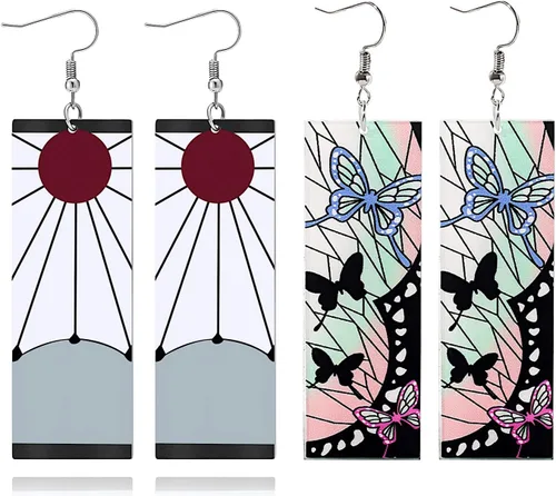 Tanjiro - Pendientes de anime Demon Slayer Tanjiro Cosplay aretes de clip Kimetsu No Yaiba Hanafuda Halloween para hombres y mujeres