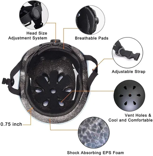 Miniatura 5 de Conjunto de casco de bicicleta para niños, casco ajustable para niños pequeños de 2 a 8 años con rodilleras, coderas y muñequeras Casco