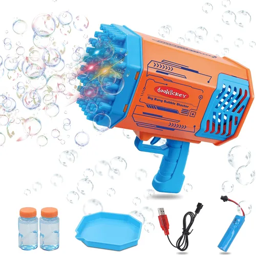 Doohickey Bubble Blaster - Juguete para niños, pistola recargable para hacer burbujas, 1000 burbujas por minuto, solución de 2 burbujas, perfecta
