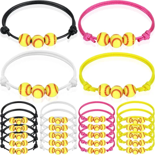 20 pulseras con dijes de sóftbol, regalos de fiesta de sóftbol, pulseras ajustables, pulseras inspiradoras de pelota deportiva para mujeres, fiesta