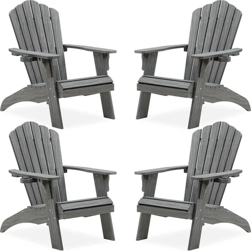 Miniatura 10 de Psilvam Silla Adirondack, silla para hoguera de madera de polietileno de gran tamaño con soporte para tazas, sillas de patio de soporte de 350 Blanco
