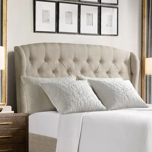 Miniatura 5 de Rosevera Josie Wingback - Base de cama con cabecera capitoné de altura ajustable, marco de cama tapizado de tela, soporte de listones de madera