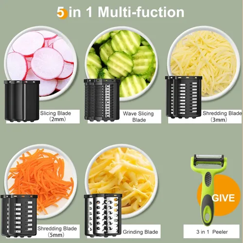 Miniatura 4 de Rallador Eléctrico de Queso, Fabricante de Ensalada 5 en 1 con Cuchillas de Acero Inoxidable, Triturador/Rebanador Eléctrico de 350W, Máquina