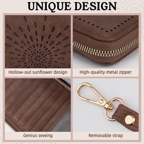 Miniatura 5 de APHISON Billetera para mujer, gran capacidad, monedero, tarjetero, RFID, pulsera, teléfono, cremallera, moneda, bolsillo de viaje