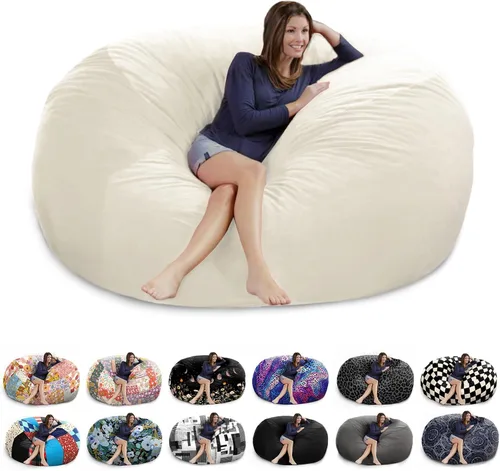 Miniatura 30 de Funda para puf gigante de 6 pies, suave y esponjoso de terciopelo holandés (sin relleno, solo cubierta), cómoda funda de puf de 6 pies, funda