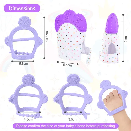 Miniatura 2 de Vicloon Manopla de dentición de silicona, 2 manoplas de dentición con correa ajustable, sonido arrugado y texturizado, juguetes masticables