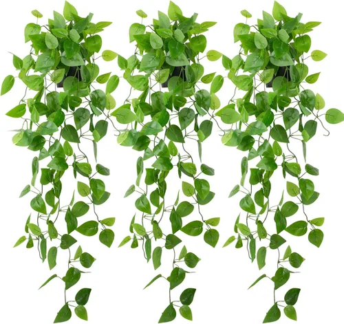 Miniatura 13 de LOYWREE Plantas Artificiales de 35.4 Pulgadas en Maceta Negra Plantas Colgantes Falsas Realistas en Maceta con Hiedra Artificial y Pothos - Ideal