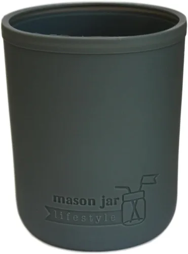 Miniatura 4 de Funda de silicona de boca ancha de 16 onzas con tapa de silicona a juego y banda de acero inoxidable para tarros Mason (gris carbón)