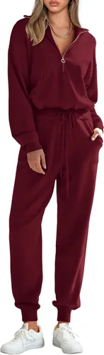 PRETTYGARDEN Conjunto de suéter de 2 piezas para mujer, sudadera con cremallera, pantalones deportivos, ropa casual