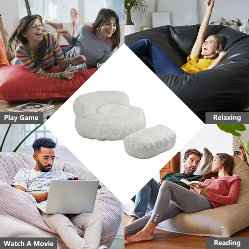 Miniatura 4 de Puf con reposapiés, puf de felpa con relleno incluido, suave puf para juegos, sofá gigante perezoso con otomana para adultos y niños, sala de estar