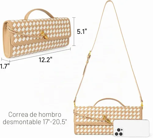 Miniatura 4 de Joryin Bolso tejido para mujer, bolso de mano de cuero tejido, bolso cruzado, bolso formal de noche, cuero vegano