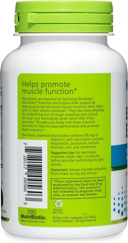 Miniatura 2 de NutriBiotic Electrolitos esenciales, cápsulas de 100 unidades Apoya un mayor rendimiento y una recuperación más rápida Vitamina C de grado