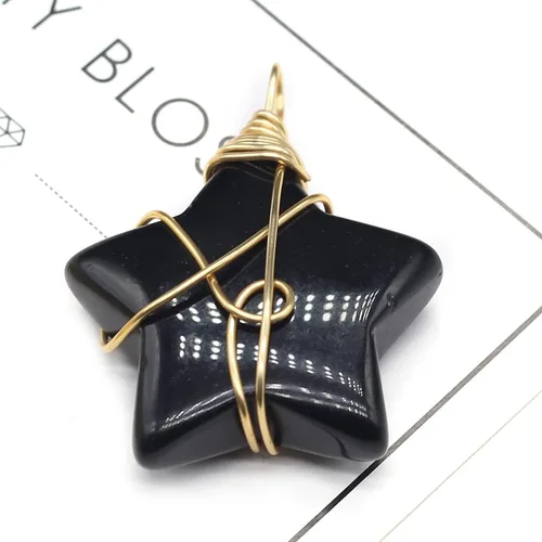 Miniatura 7 de QSLLER 5 piezas de piedra natural colgante de estrella hecho a mano de cobre enrollado amatista ágata ojo de tigre curativo piedra de cristal