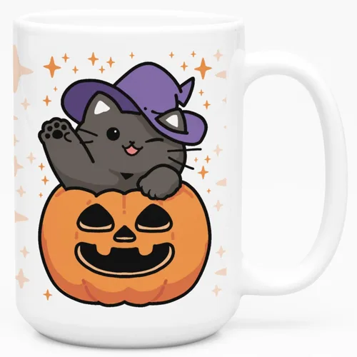 Miniatura 150 de LookHUMAN Taza de Café de Halloween – Halloween Is Meowgical Tazas, Taza de Café Espeluznante Idea de Regalos de Taza, 15 Onzas 10-Blanco